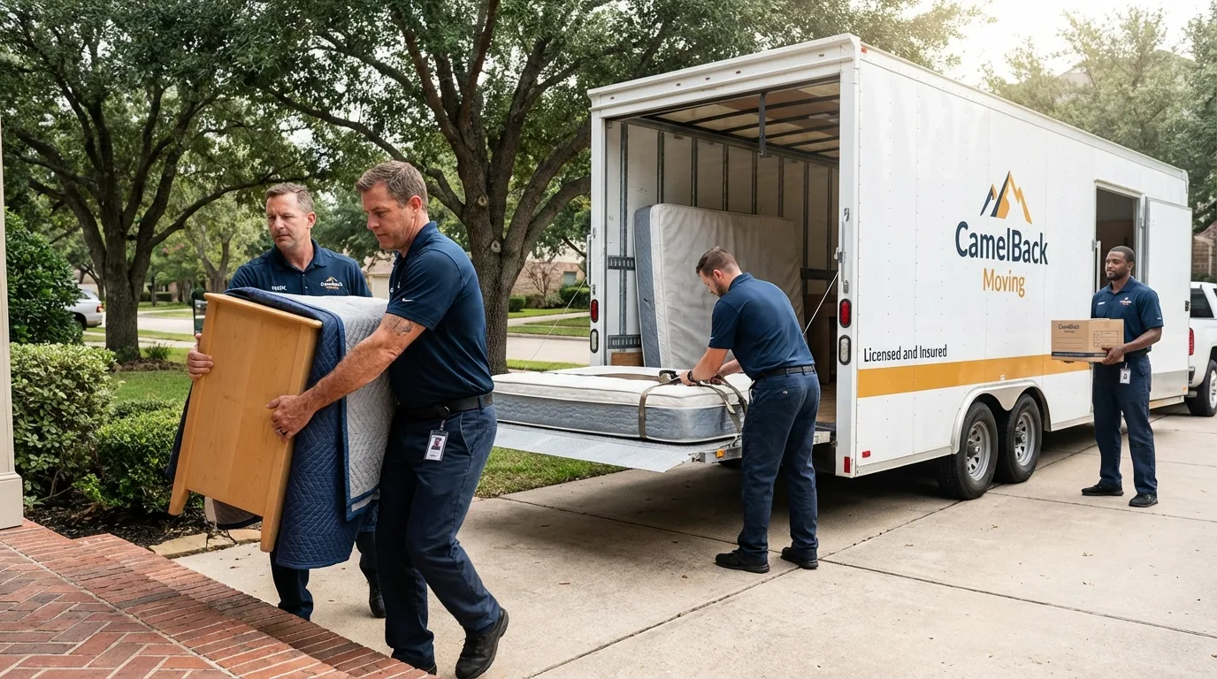 Crew loading residential truck for cross-state move from Iola, KS