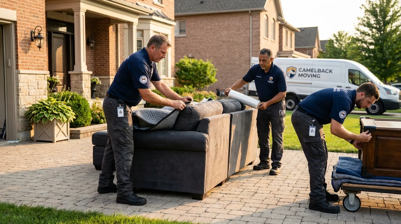 Large estate moving crew wrapping furniture in Iola, KS
